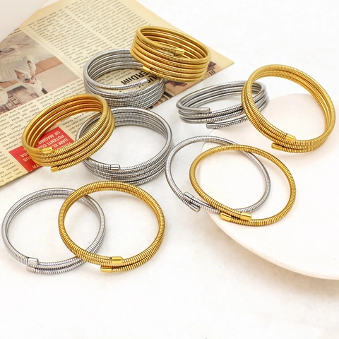 Fashion Stainless Steel Spring Coil Bangle Bracelet For Women Men Minimalist Multilayer Spiral Wire Wrap Bracelet Jewelry Gift