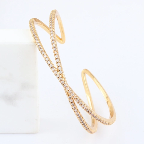 Bracciale Rigido Aperto E Anello Zirconia Arcobaleno Ottone Croce X Geometrico Colorato Gioielli Regolabili Per Donne