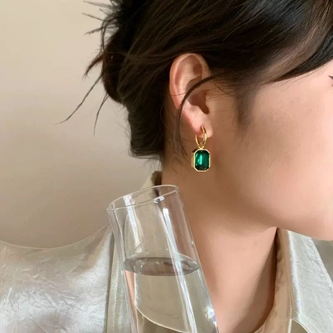 Gold Plated Stainless Steel Drop Hoop Earrings For Women Geometric Rectangle Zircon Crystal Elegant Minimalist Jewelry