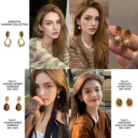 Pendientes Geométricos Retro Con Piedra Ojo De Tigre Y Poste De Plata De Ley 925 Chapado En Oro Estilo Francés Mujeres