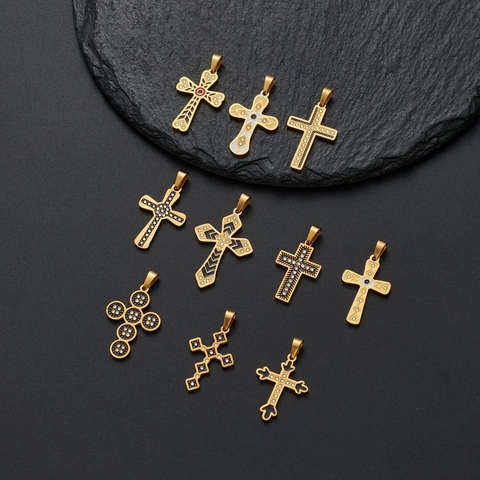 Collar Colgante Cruz Acero Inoxidable Chapado Oro 18K Esmalte Cristal Ojo Turco Vintage Religioso Para Hombre Mujer