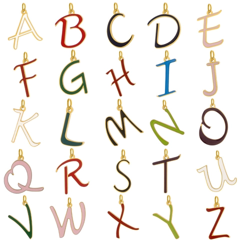 A-Z Initial Alphabet Pendants 18K Gold Plated Stainless Steel Colorful Enamel Letter Charms For DIY Jewelry Making