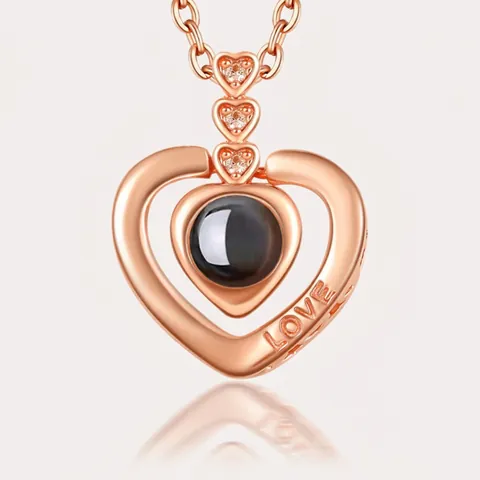 Collier Pendentif de Projection en Cuivre en Forme de Cœur Avec Cent Langues Je t'aime Strass pour Femmes Cadeau Valentin