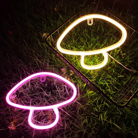 LED Neon Mushroom Sign Wall Decor Light USB Battery Powered Atmosphere Night Lamp PC Plastic For Bedroom Party Festival