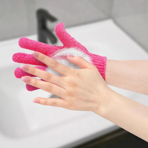Exfoliating Bath Gloves Finger Design Massage Body Scrubber Double Sided Textured Synthetic Fiber Shower Cleaning Tool