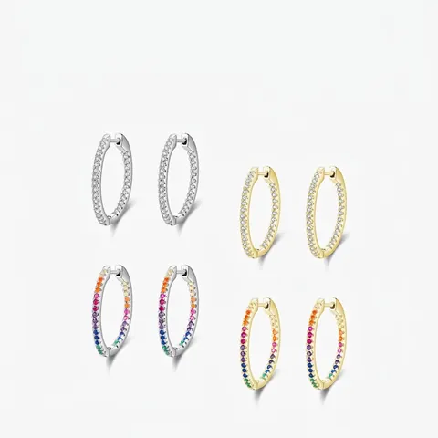 Hoop Earrings With 925 Sterling Silver Earring Post Rainbow Zirconia Micro Paved Elegant Trendy Jewelry For Women