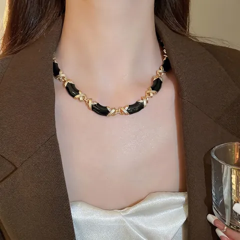 Collana Con Nodo Incrociato A Forma Di X Vintage Per Donna Lega Olio A Goccia Catena Per Clavicola Geometrica Design Retrò