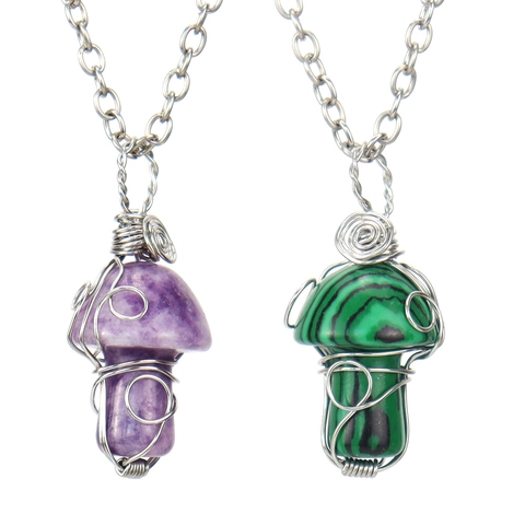 Collana Con Pendente A Fungo Pietra Naturale Cristallo Fatto A Mano Filo Di Rame Avvolto Gioielli Da Donna Stile Boho