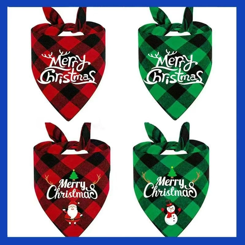 Bandana De Navidad Para Mascotas Algodón Poliéster Cuadros Bufanda Triangular Para Perros Gatos Accesorio De Fiesta Festiva