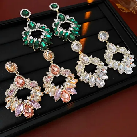 Orecchini Pendenti A Goccia Esagerati Lega Strass Barocco Lusso Gioielli Per Donne Con Perno In Argento