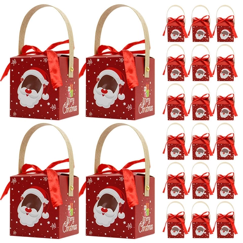Boîtes Cadeaux De Noël Portables Fenêtre Emballage Bonbons Fête Avec Nœud Père Noël Renne Style Festif
