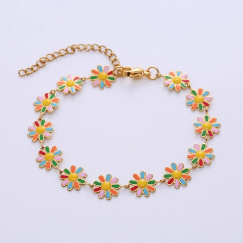 Daisy Flower Bracelet Stainless Steel Colorful Enamel Floral Jewelry For Women Adjustable