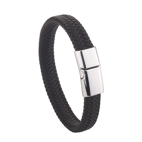 Bracciale Da Uomo In Pelle Intrecciata Con Chiusura Magnetica In Lega Bangle Intrecciato Punk Gioielli