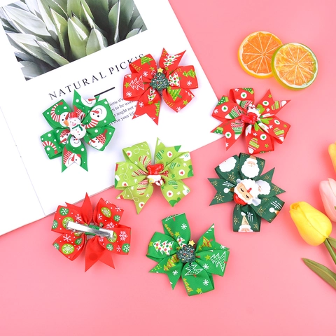 Barrettes À Cheveux Nœud De Noël Pour Filles Ruban Gros-Grain Père Noël Bonhomme De Neige Accessoires De Cheveux