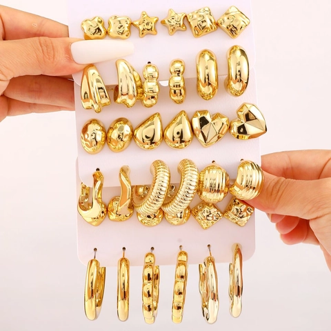 Fashion Geometric Hoop Stud Earrings Oversized Retro CCB Jewelry For Women With Stainless Steel Earring Post