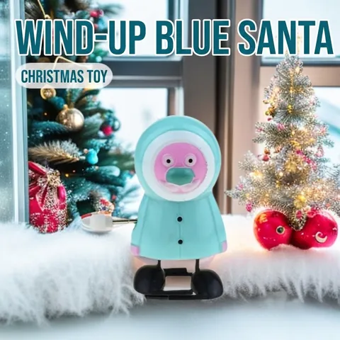 Niedlicher Blauer Weihnachtsmann Aufziehspielzeug Mechanisches Gehendes Kunststoff Weihnachtsgeschenk Kinder