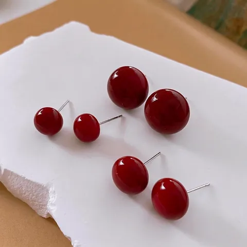Orecchini A Lobo Con Sfera Rossa In Rame E Perno In Argento Gioielli Di Moda Eleganti Minimalisti Vintage Da Donna