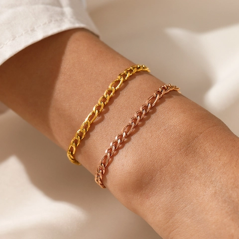 Bracelet À Maillons Figaro En Acier Inoxydable Plaqué Or Minimaliste Élégant Bijou De Mode Cadeau Pour Femme