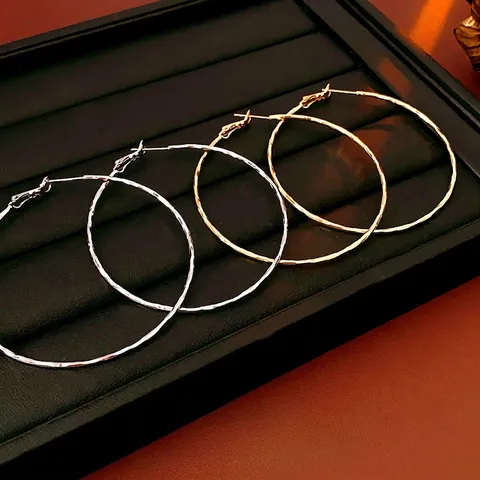 Large Geometric Circle Hoop Earrings Copper With Silver Earring Post Hammered Texture Minimalist Jewelry For Women