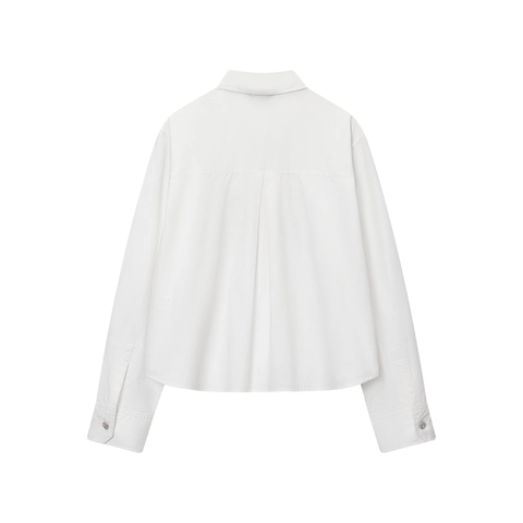Women Elegant White Blouse Long Sleeve Poplin Shirt Rhinestone Bow Buttons Lapel Solid Color Fashion Office Top