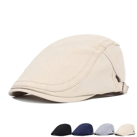 Hombre Vintage Boina Gorra Retro Británico Algodón Ajustable Transpirable Protección Solar Gorra Plana