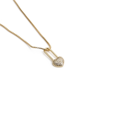 Heart Lock Safety Pin Pendant Necklace Copper Micro-set Zircon Box Chain Gold Plated Elegant Clavicle Jewelry For Women