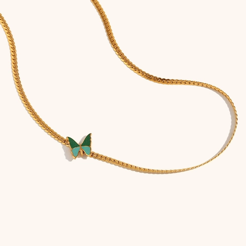Mode Roestvrij Staal Vergulde Vlinder Hanger Halsketting Turkoois Vlinder NK Choker Halsketting Voor Dames Sieraden