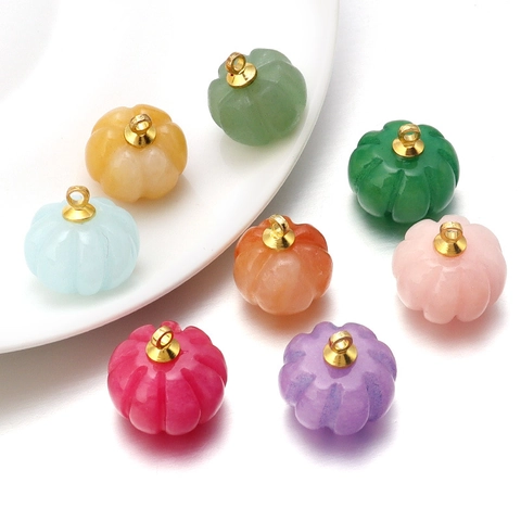 Pumpkin Shape Aventurine Stone Pendant Jewelry Making Charms With Gold Metal Loop For DIY Necklace Bracelet Crafting Accessory