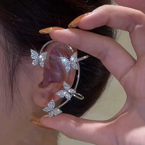 Orecchini Ear Cuff Farfalla Fiocco Di Neve Foglia In Lega Con Strass Gioielli Eleganti Da Donna