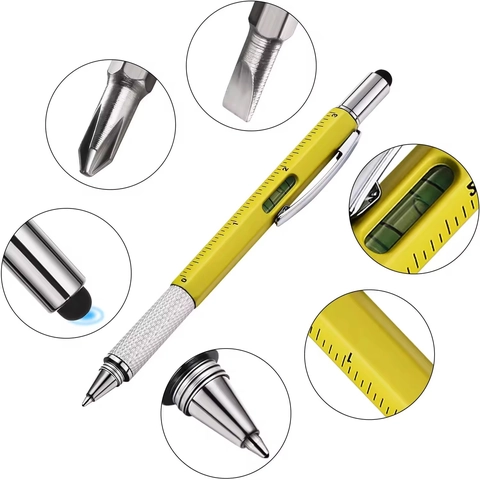 Penna Multifunzione Con Penna A Sfera Livella Righello Stylus E Cacciavite Metallo Plastica Portatile Da Tasca