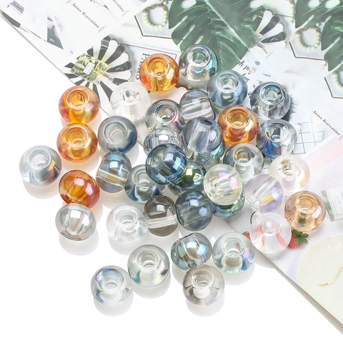 Perline Di Vetro Cristallo Iridescente Colore AB Foro Grande Lisce Rotonde Sfuse Per Creazione Di Gioielli Fai Da Te Bracciali Collane