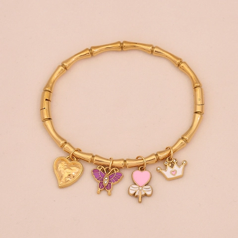 Gold Plated Stainless Steel Bangle Charm Bracelets With Ocean Sea Animal Butterfly Fruit Pendants For Women Girls