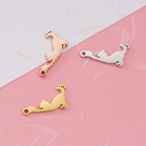 Dijes De Animales Acero Inoxidable Pulido Espejo Gato Dragón Dinosaurio Colgantes Accesorios Para Hacer Joyas DIY
