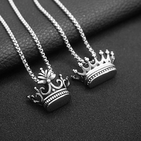 Collana Ciondolo Corona Acciaio Inossidabile Punk Rock Hip Hop Gioielli Per Uomo Donna Retrò Vintage Re Regina Corona