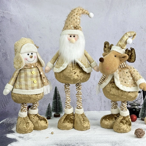 Kerst Telescopische Pop Ornamenten Staande Kerstman Rendier Sneeuwpop Champagne Goud Pailletten Pluche Lange Benen Woondecoratie