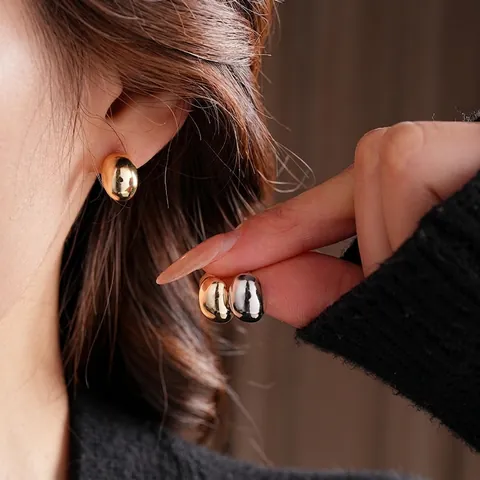Minimalistische Ovale Kiesel Ohrstecker Echtgold Vergoldetes Kupfer Mit Silbernem Ohrstecker Für Frauen Chic Schmuck
