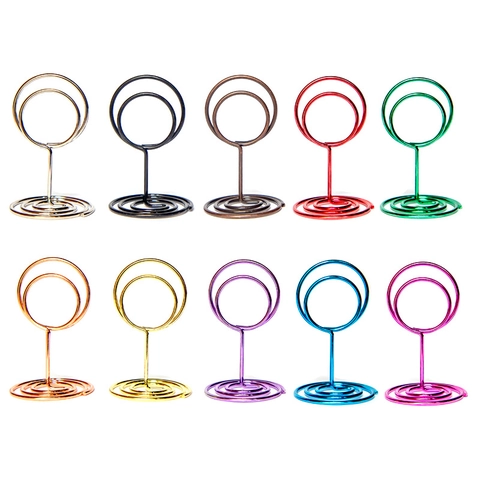Metal Memo Clip Place Card Holder Heart Round Shape Desktop Photo Message Stand Electroplated Colorful Decoration Office