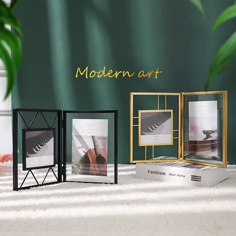 Cadre Photo Pliant En Métal Et Verre Géométrique Affichage D'Image Décoration De Table Luxe Nordique