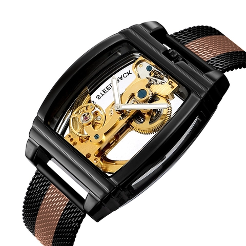Skeleton Automatic Mechanical Watch For Men Alloy Case Leather Strap Luxury Fashion Business Hollow Dial Luminous Hands