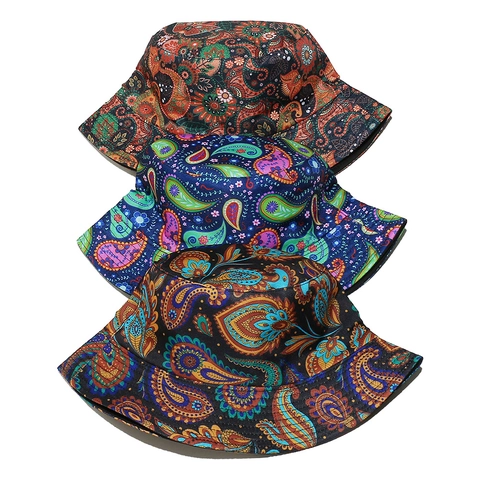 Dames Vissershoed Met Paisley Print Polyester Ethische Retro Stijl Zonbescherming Outdoor Zomer Hoofddeksel