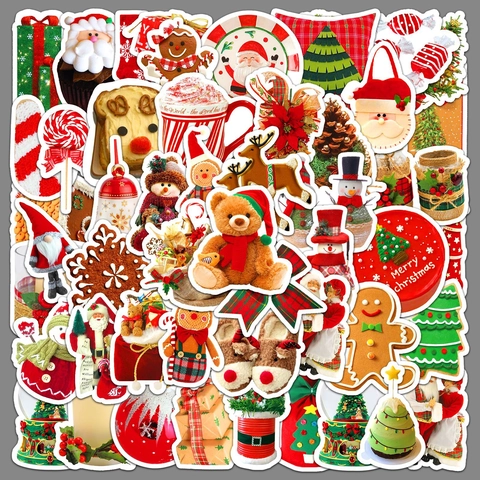 Pegatinas Navidad Impermeables PVC Extraíbles Dibujos Animados Papá Noel Muñeco Nieve Reno Botella Agua Portátil Decoración