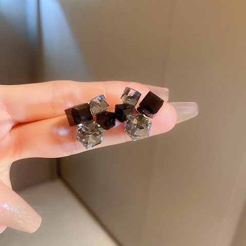 Boucles D'oreilles Puces Cube Carré Géométrique En Cristal Artificiel Avec Tige En Argent Sterling 925 Rétro