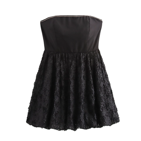 Sexy Black Strapless Mini Dress Lace Floral Patchwork Backless High Waist Bodycon Party Club Night Out For Women