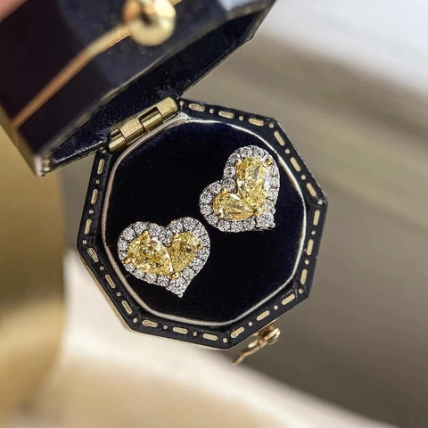 Herz Ohrstecker Mit Gelbem Zirkon Und Silbernem Ohrstecker Vergoldetes Kupfer Elegante Schmuck Für Damen