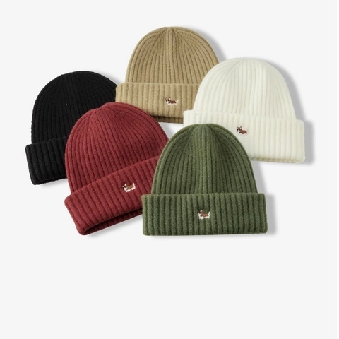Strickmütze Beanie Acryl Rippenstrick Umschlag Warm Wintermütze Cartoon Tier Stickerei Für Damen Herren