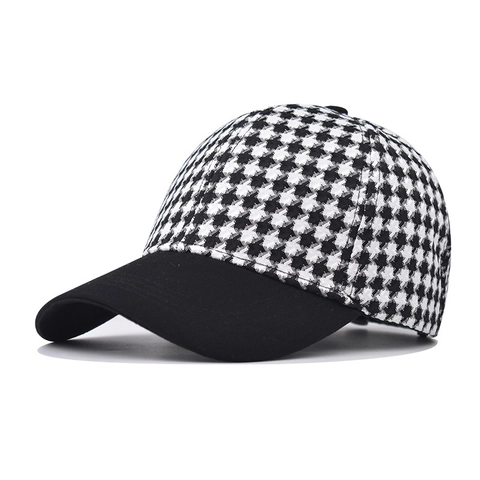 Houndstooth Karo Baseball Cap Vintage Verstellbar Mode Sonnenhut Für Damen Herren Polyester Baumwolle Mischung
