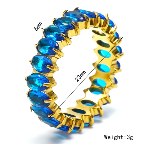 Luxury Titanium Steel Eternity Ring 18K Gold Plated Oval Marquise Cubic Zirconia Fashion Hand Jewelry For Women