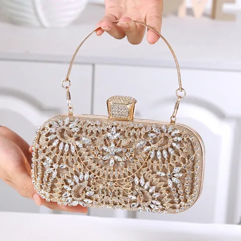 Luxuriöse Abend Clutch Tasche Mit Strass Blumenmuster Metallgriff Hartschale Party Hochzeit Handtasche Für Damen