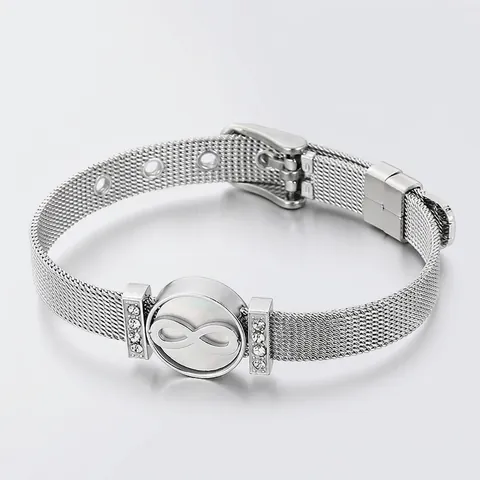 Pulsera De Malla De Acero Inoxidable Ajustable Estilo Correa De Reloj Con Amuletos De Estrás Joyería De Moda Para Mujeres