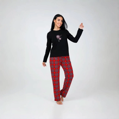 Damen Schlafanzug Langarm Oberteil Und Karo Hose Herz Druck Tartan Loungekleidung Polyester Spandex Komfortable Heim Mode
